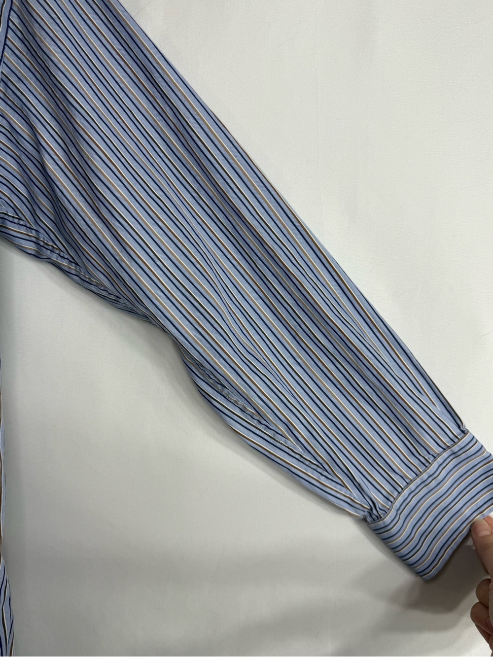 Scott Barber Men’s Blue Brown Striped Cotton Button Down Dress Shirt, Size M - Picture 4 of 5